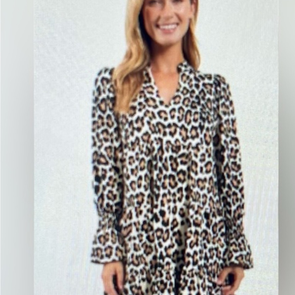 Jude Connally Leopard Print Mini Dress Black, Brown, Cream -  Small Swing Tammy